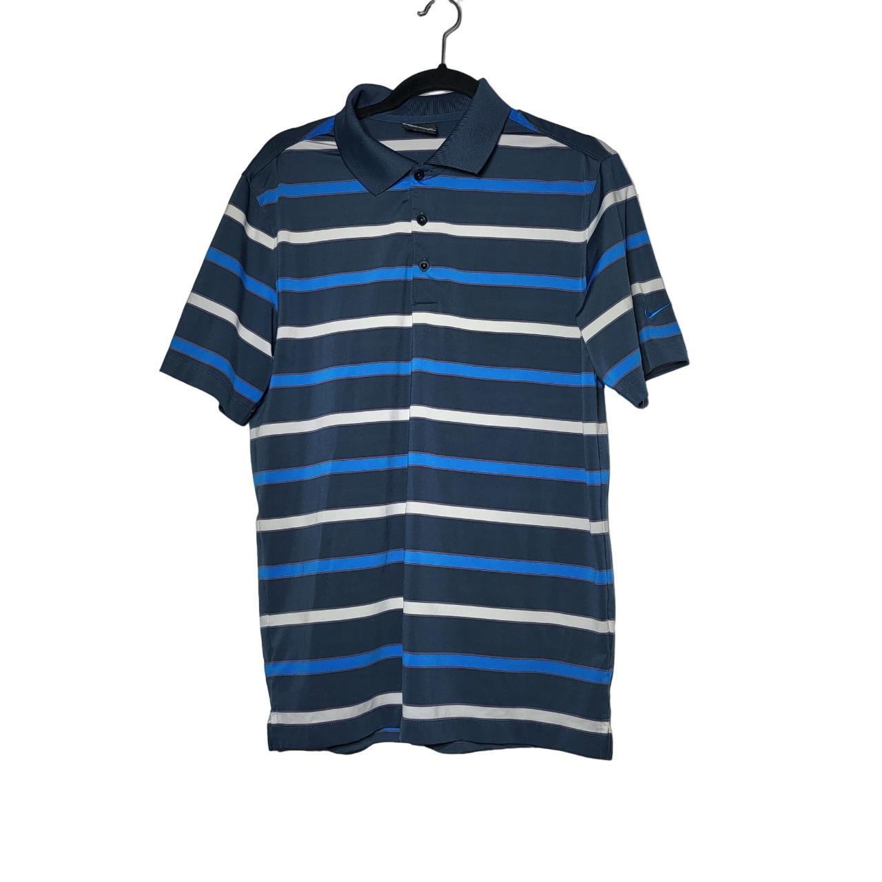 Nike Golf Dri-Fit Striped Polo Shirt Blue Size:... - Depop