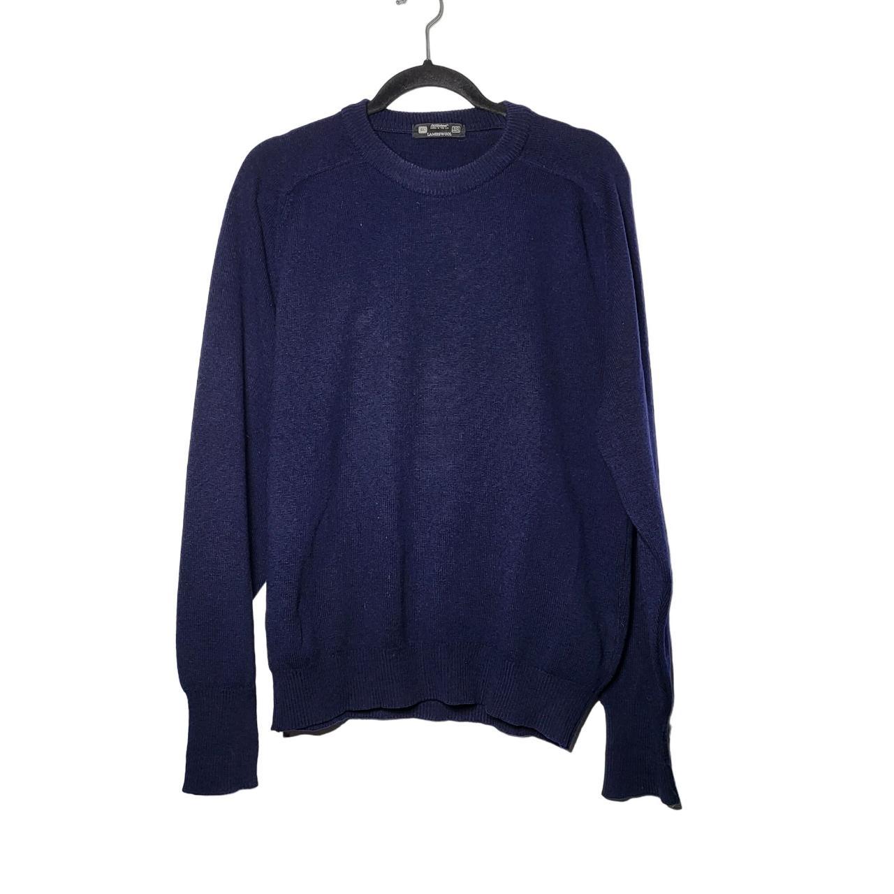 St Michael Men's 100% Lambswool Navy Sweater Size:... - Depop