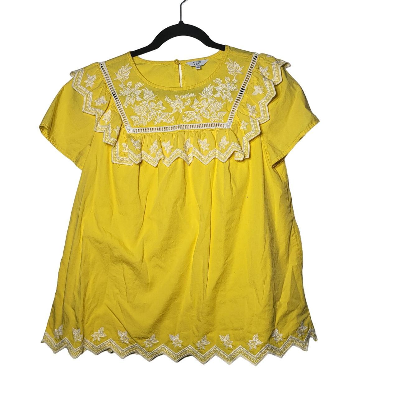 Crown & Ivy Women's Yoke Yellow Embroidered... - Depop