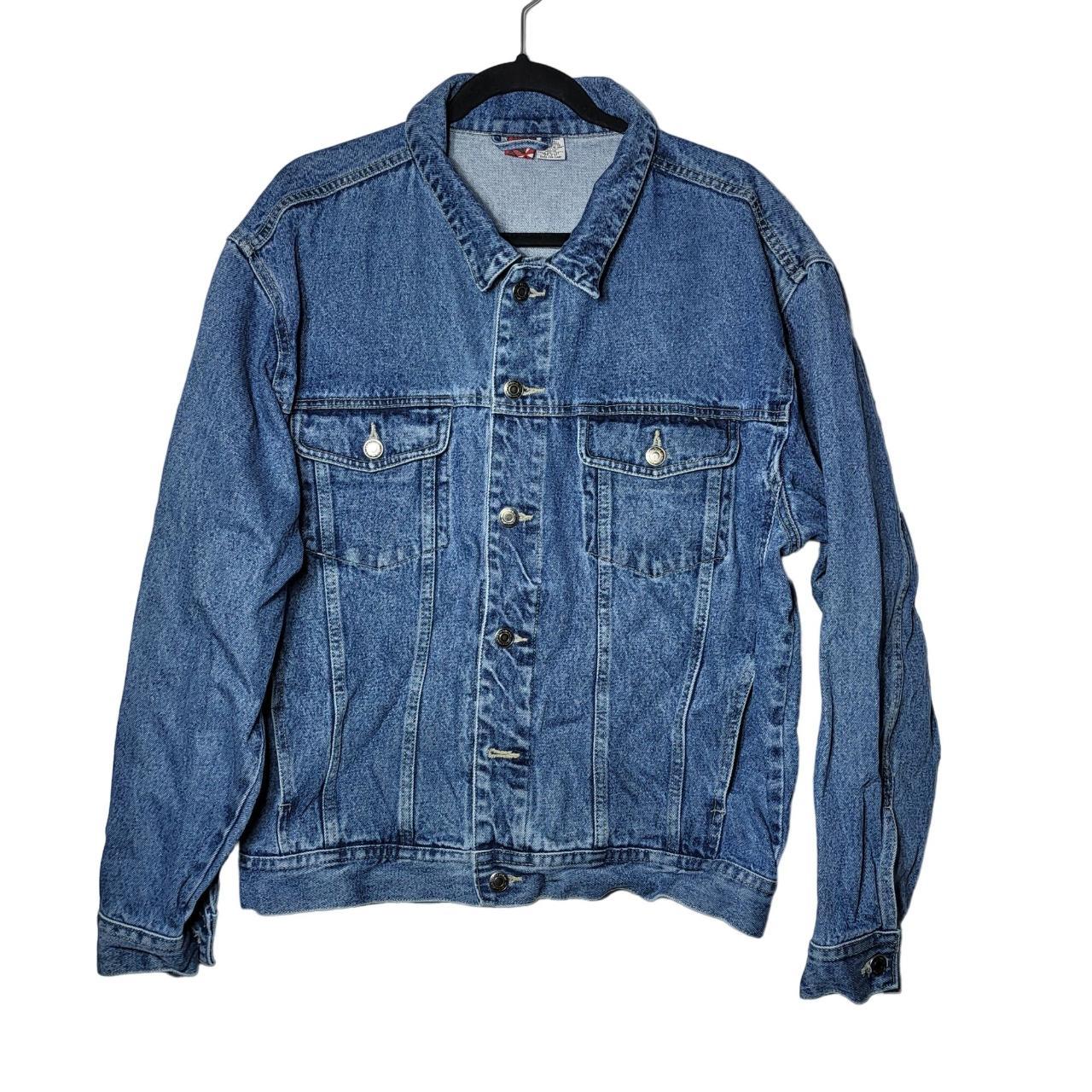 Y2K Style Men's Denim Blue Jean Jacket Red Star... - Depop