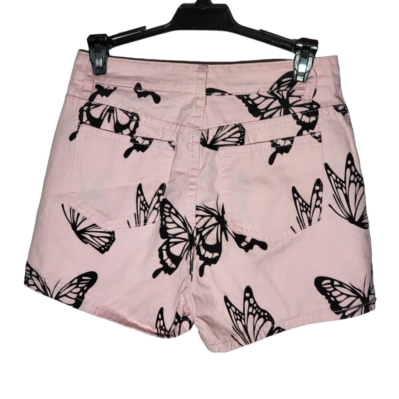 Shein Women's Pink Denim Butterfly Shorts Size... Depop