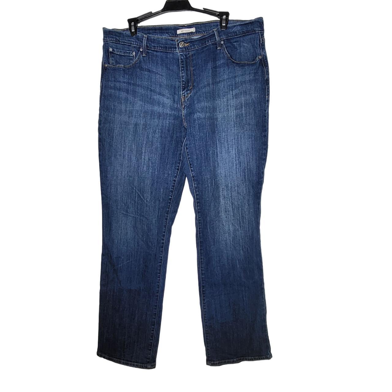 Levi's Womens 505 Straight Dark Wash Whiskered Denim... - Depop