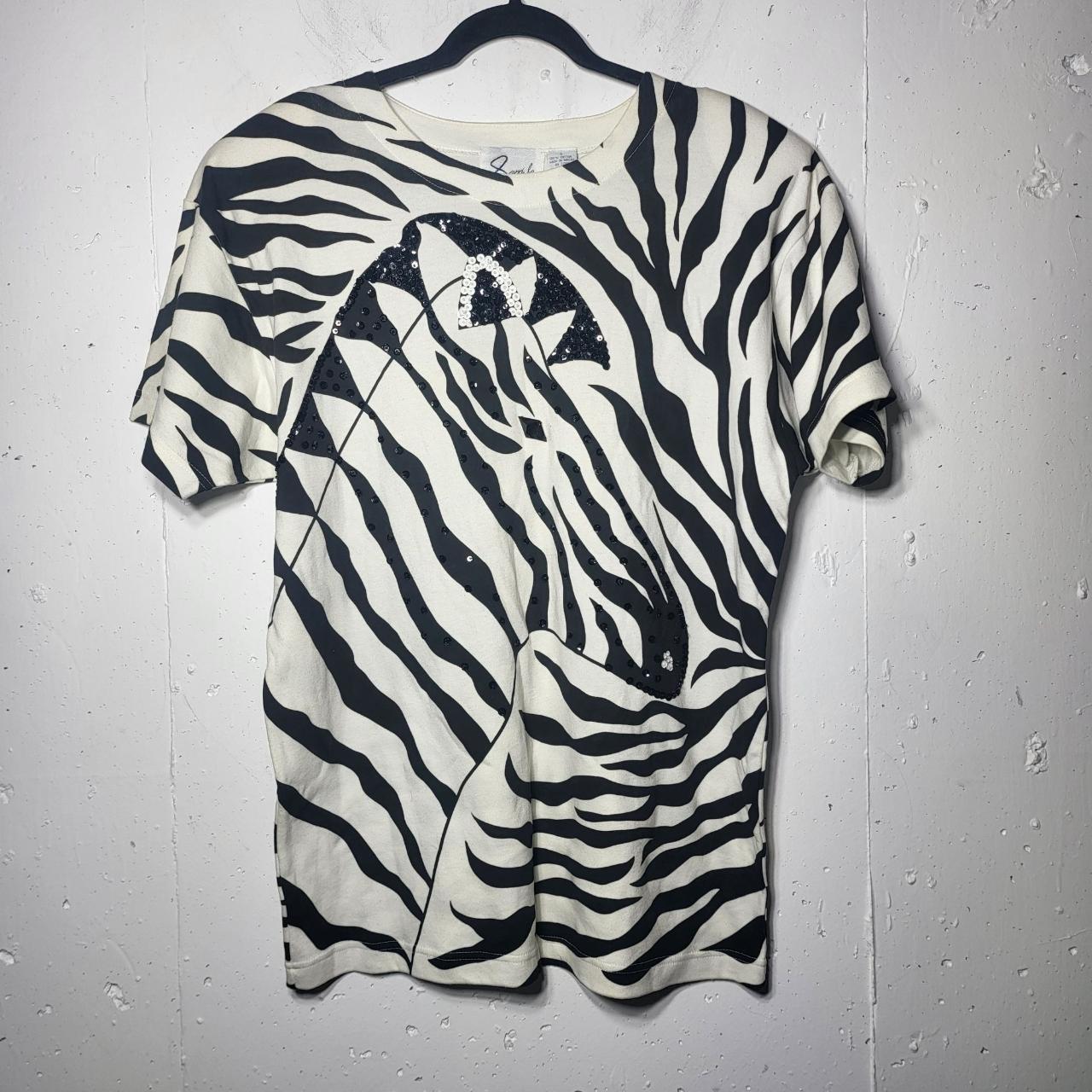 Sandylo Womens Zebra Embellished Shirt Size Small... - Depop