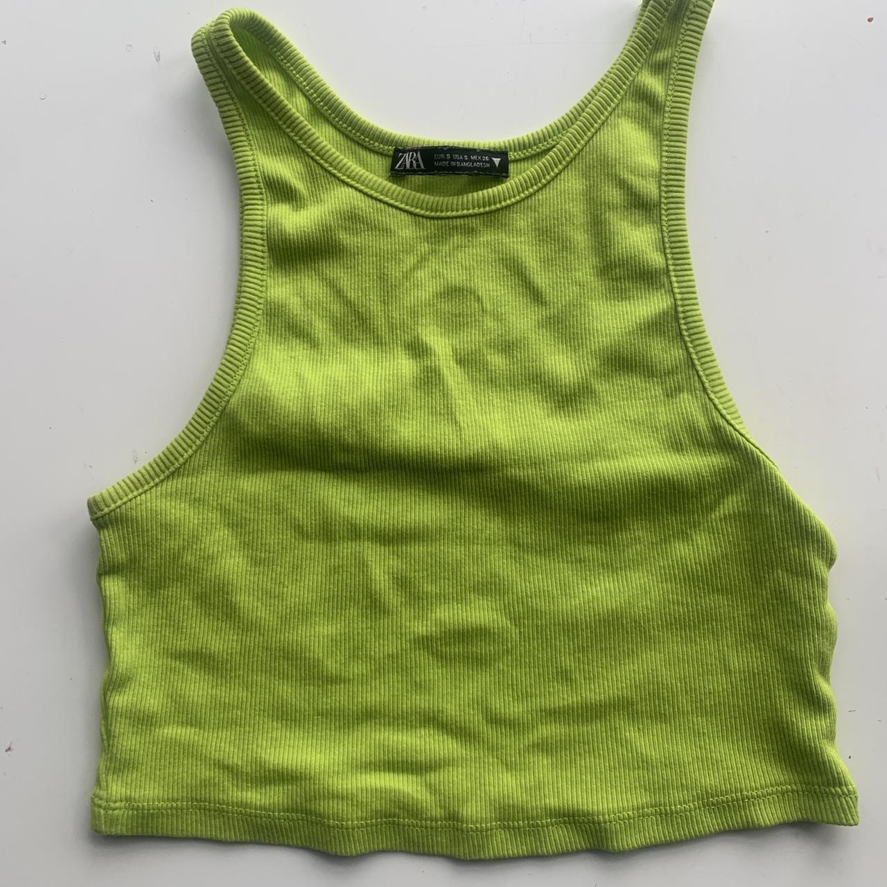 Zara Lime Green Classic Halterneck Cropped Vest Depop