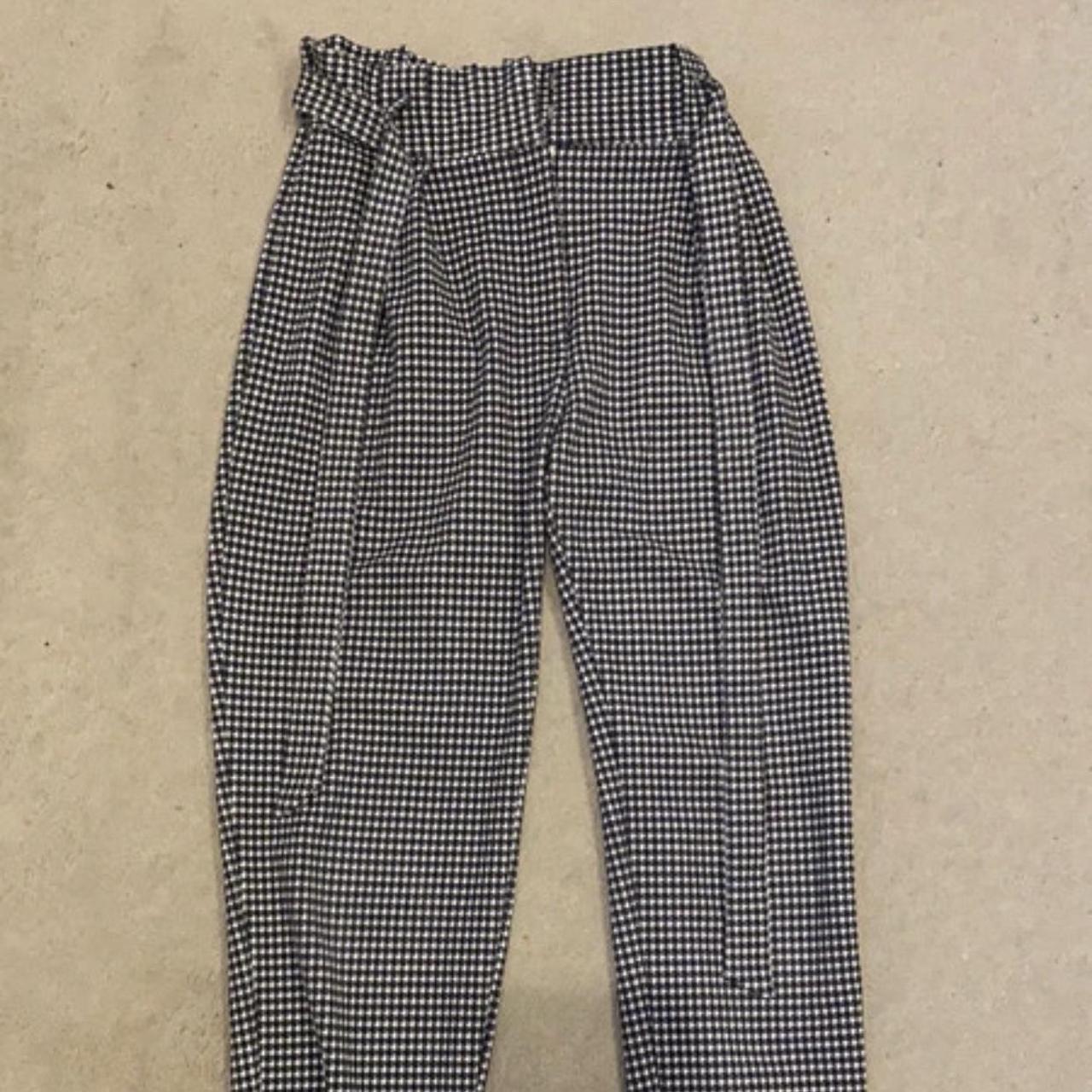 black and white checkered l, tailored trousers with... - Depop