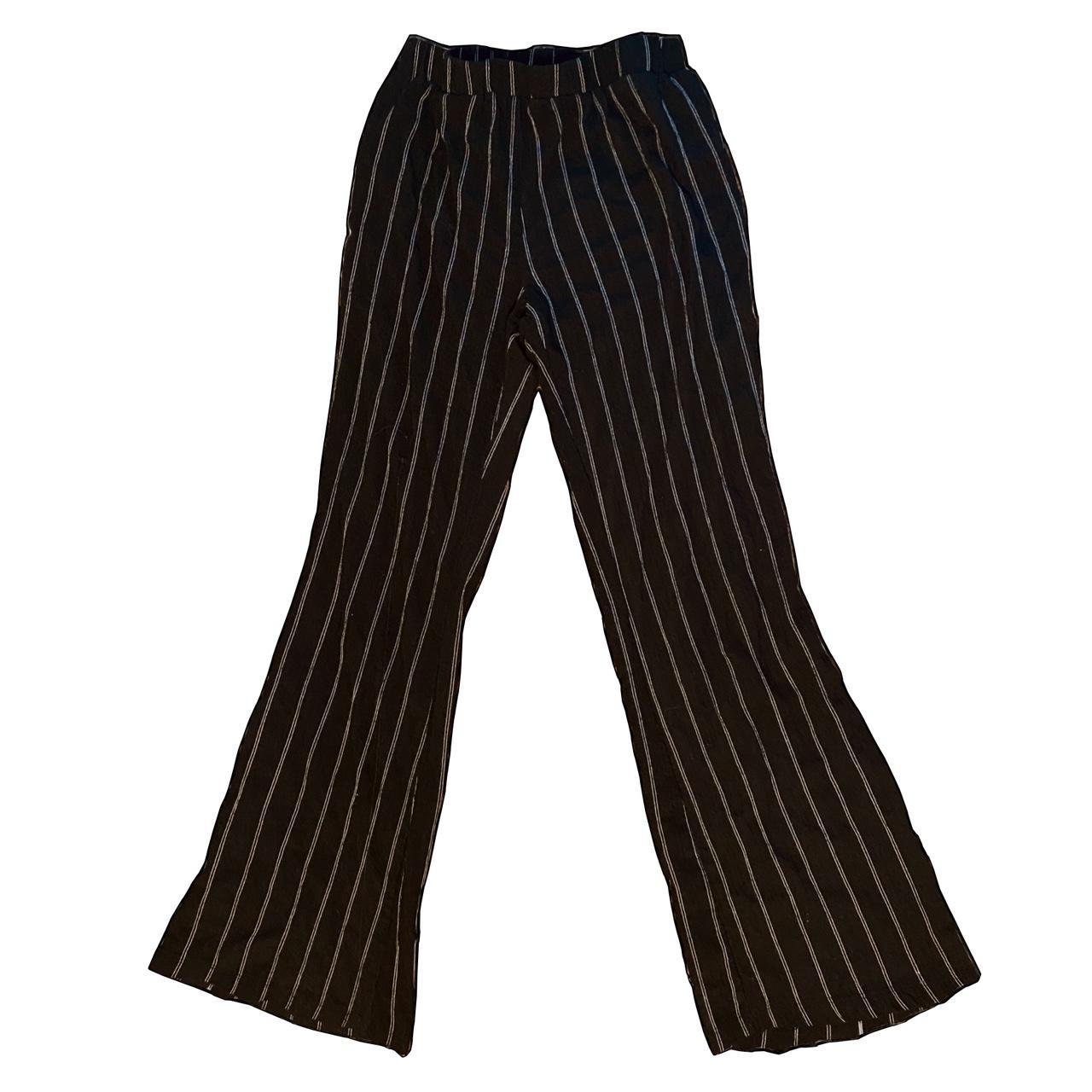 Black and white flared pinstripe pants with elastic... Depop