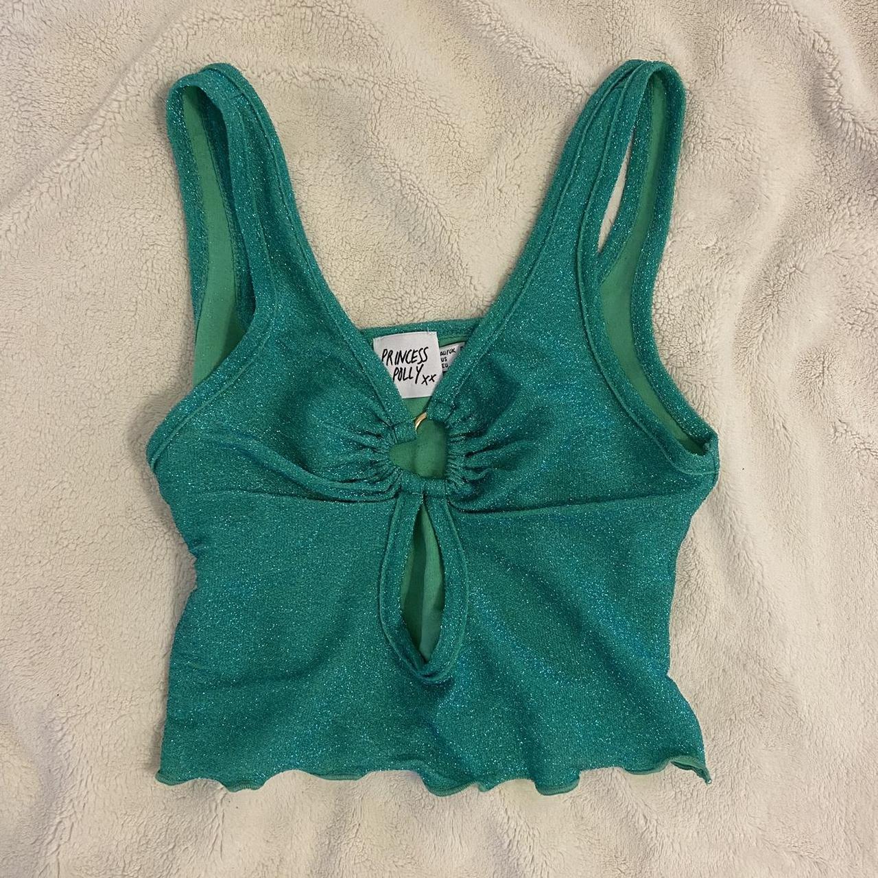 Princess Polly Women's Green and Gold Croptop Depop