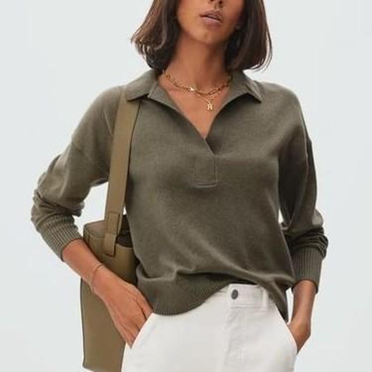 NWT- $185 Everlane The Cashmere Polo outlet Long Sleeve Sweater Women's Small Olive