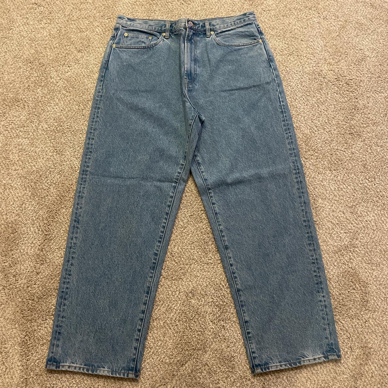 supreme 5-pocket baggy jeans in washed blue. wayyy... - Depop