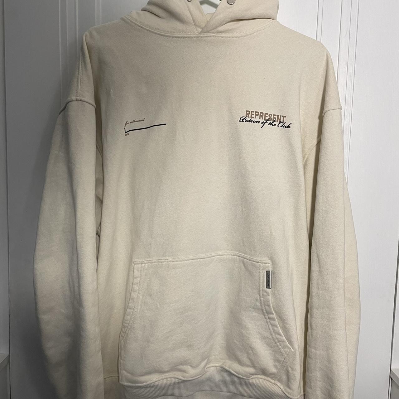 Represent Men's Cream and Black Hoodie Depop