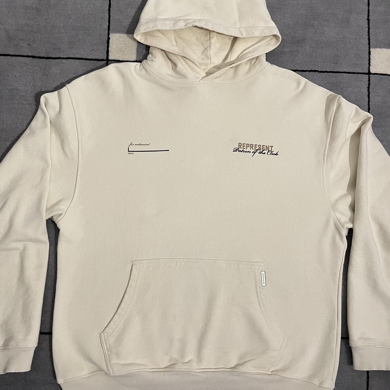 Represent Men's Cream and Black Hoodie Depop