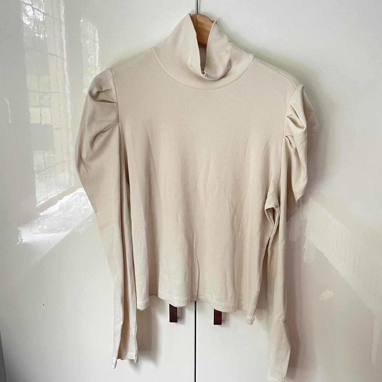 Monki puff sleeve polo neck top in cream Brand new Depop