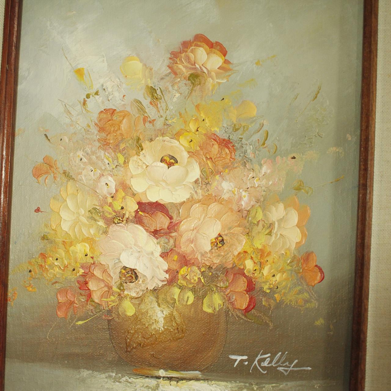 Vintage T. Kelly Original Oil Painting Roses Flowers... Depop