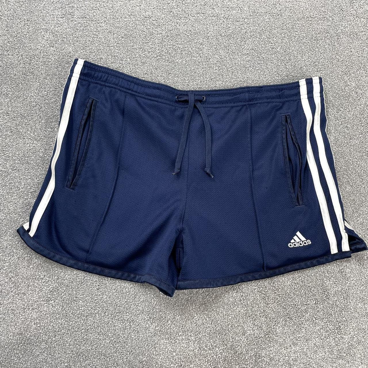 BLUE WHITE ADIDAS SHORTS Sport Shorts with striped... - Depop