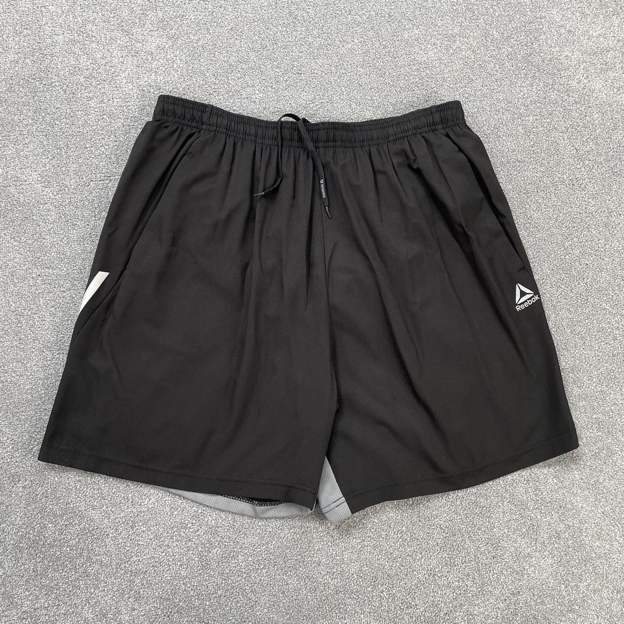 BLACK GREY REEBOK SHORTS Sport Shorts with retro... - Depop