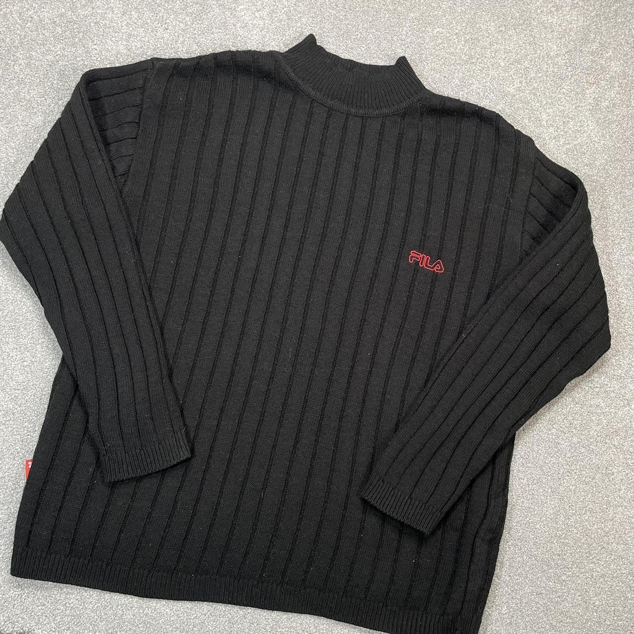 BLACK RED FILA SWEATSHIRT Crewneck jumper with logo... - Depop