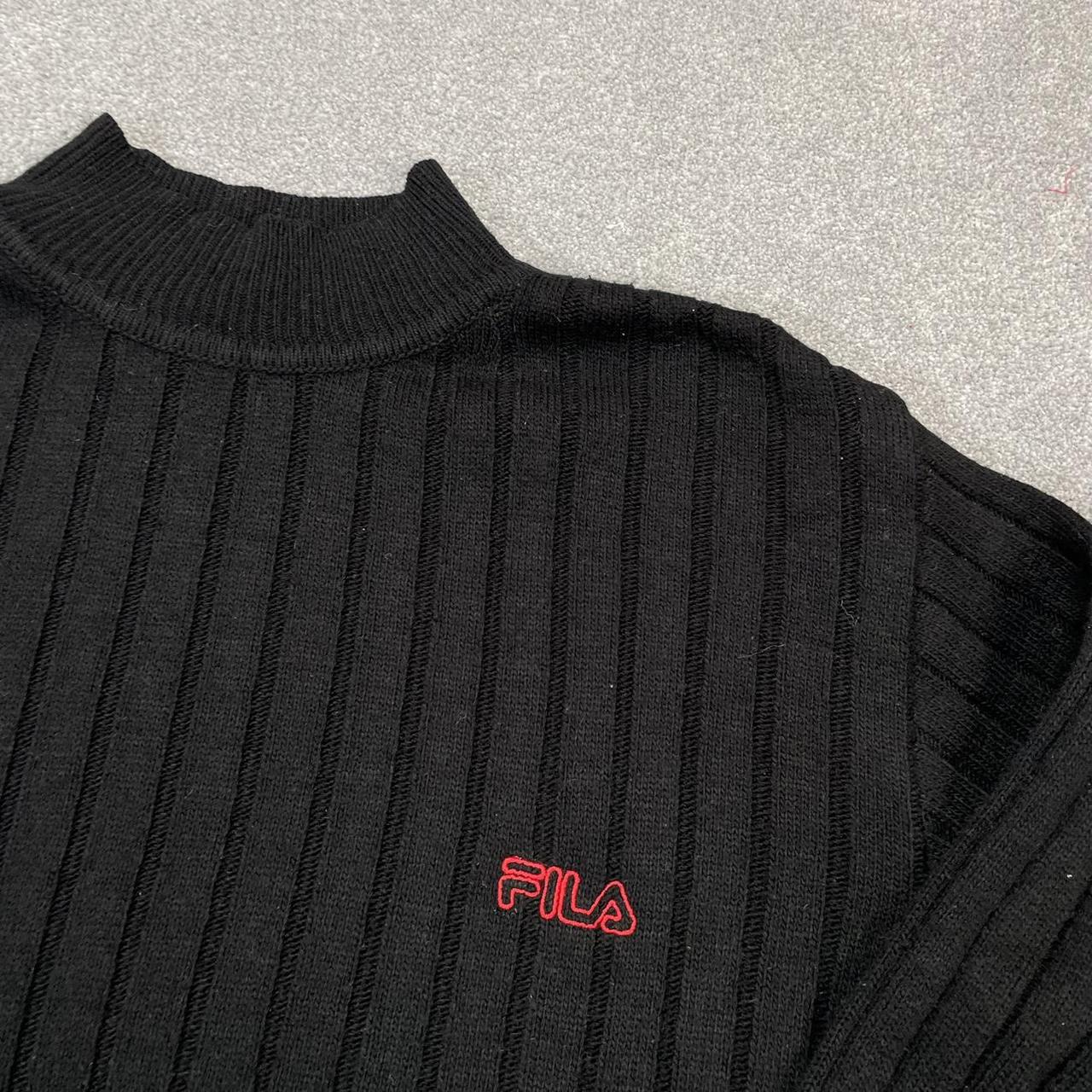 BLACK RED FILA SWEATSHIRT Crewneck jumper with logo... - Depop