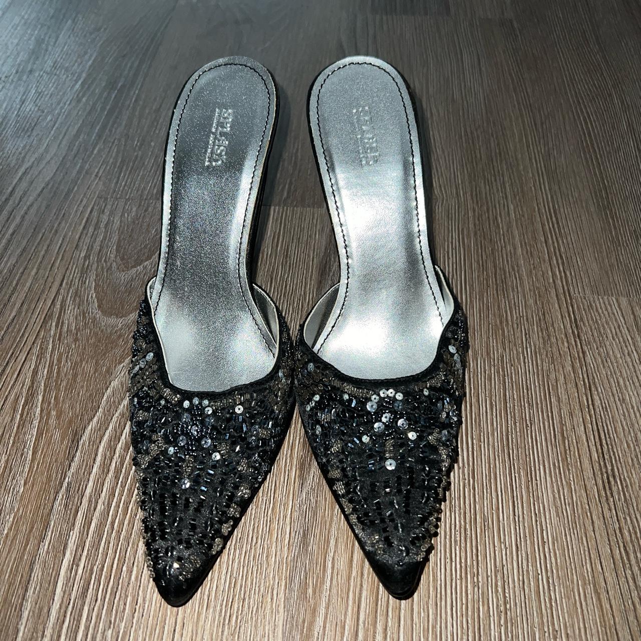 GORGEOUS y2k black and blue sequin kitten heels... - Depop