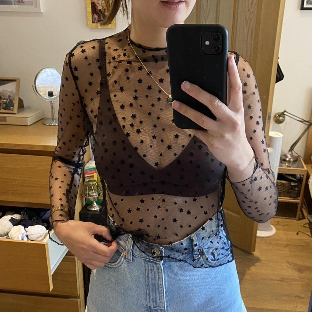 Black mesh star long sleeve top No size but shown on... - Depop