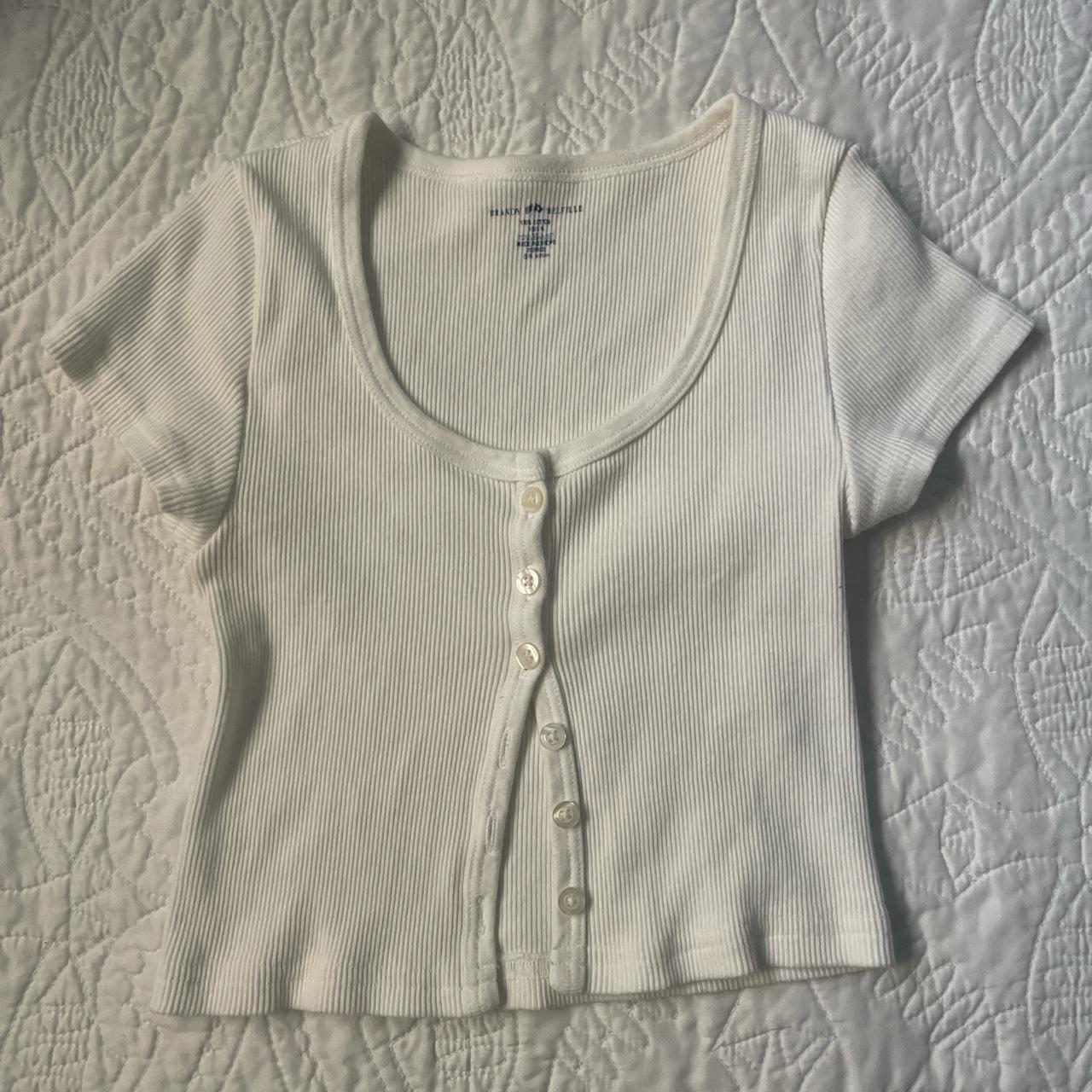 brandy melville white zelly top slightly cropped one... - Depop