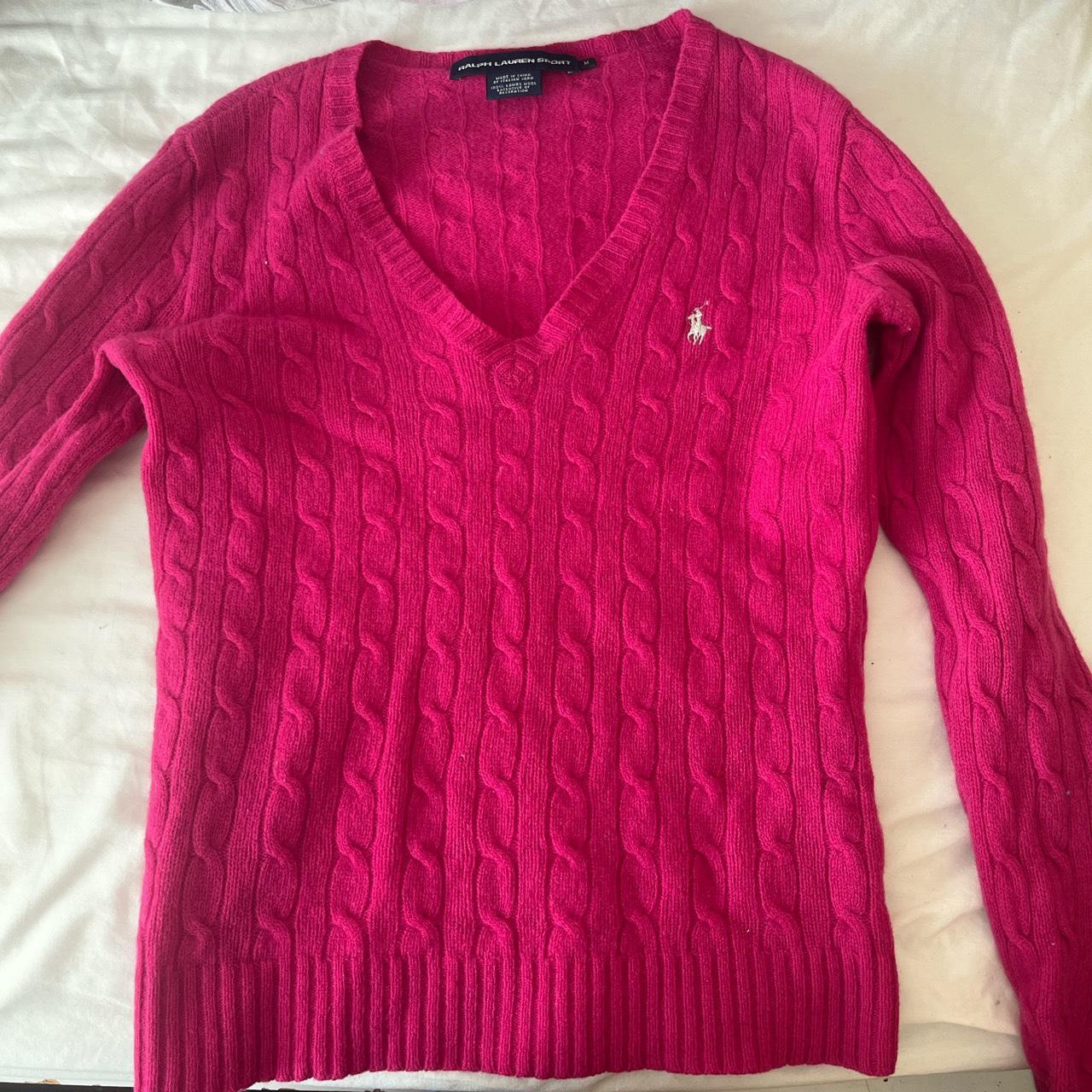 pink ralph lauren cable knit sweater super cute and... - Depop