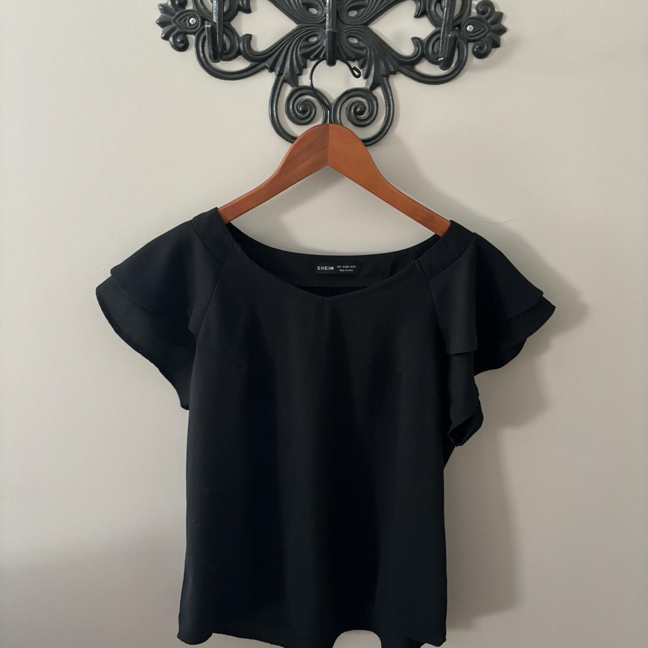 Solid black blouse with ruffle style sleeve. Perfect... - Depop