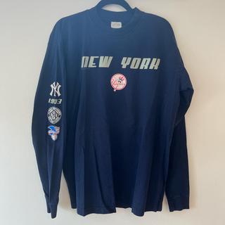 Vintage NY Yankees long sleeve tee - navy with - Depop