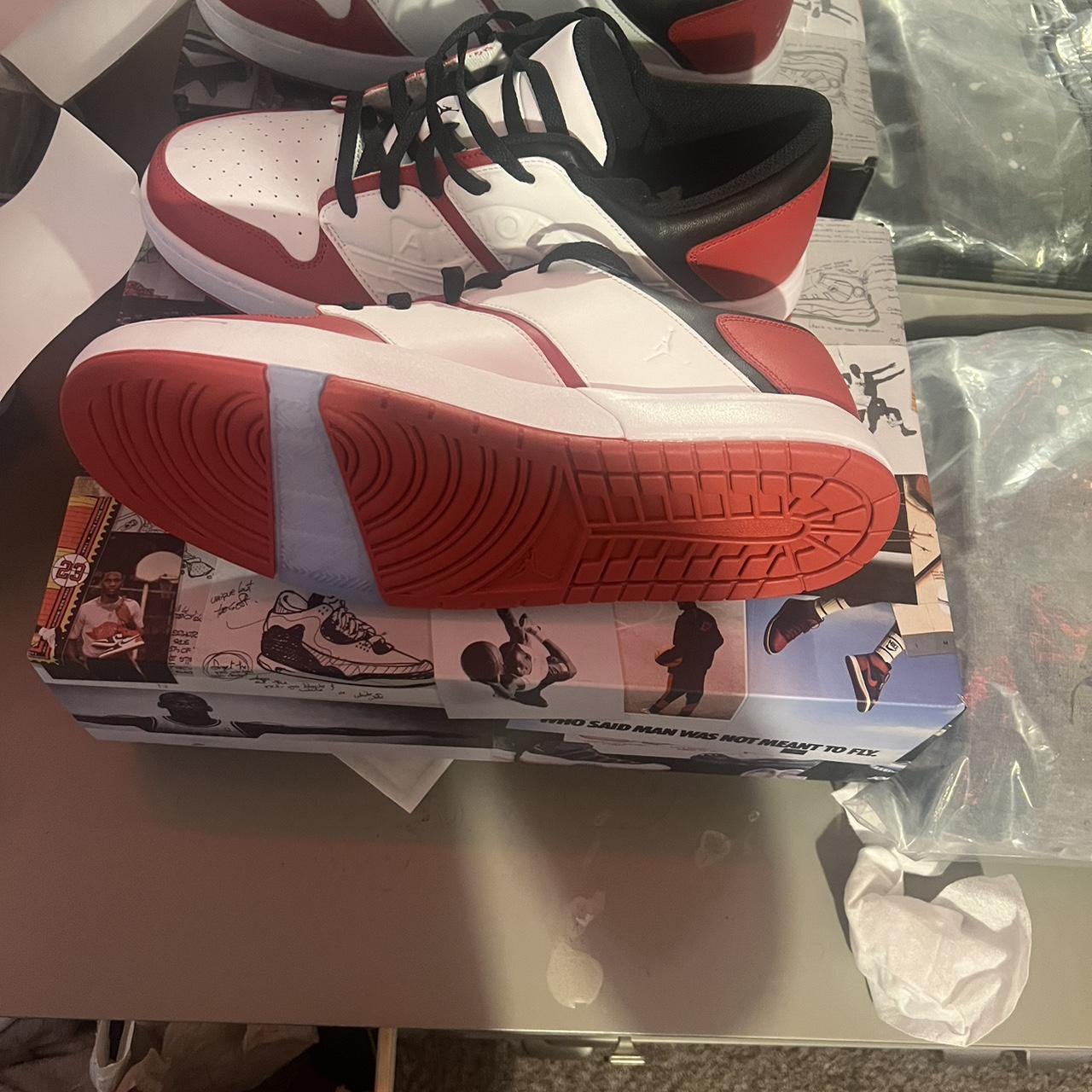 low top red and white jordan 1