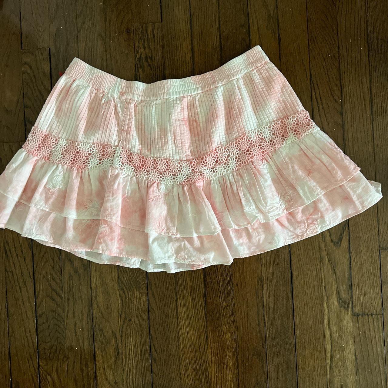 LoveShackFancy Women's Pink and White Skirt Depop