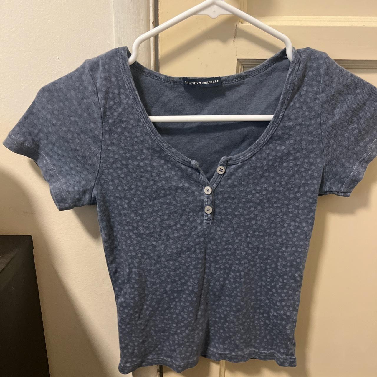 brandy melville blue button top with small flowers... Depop