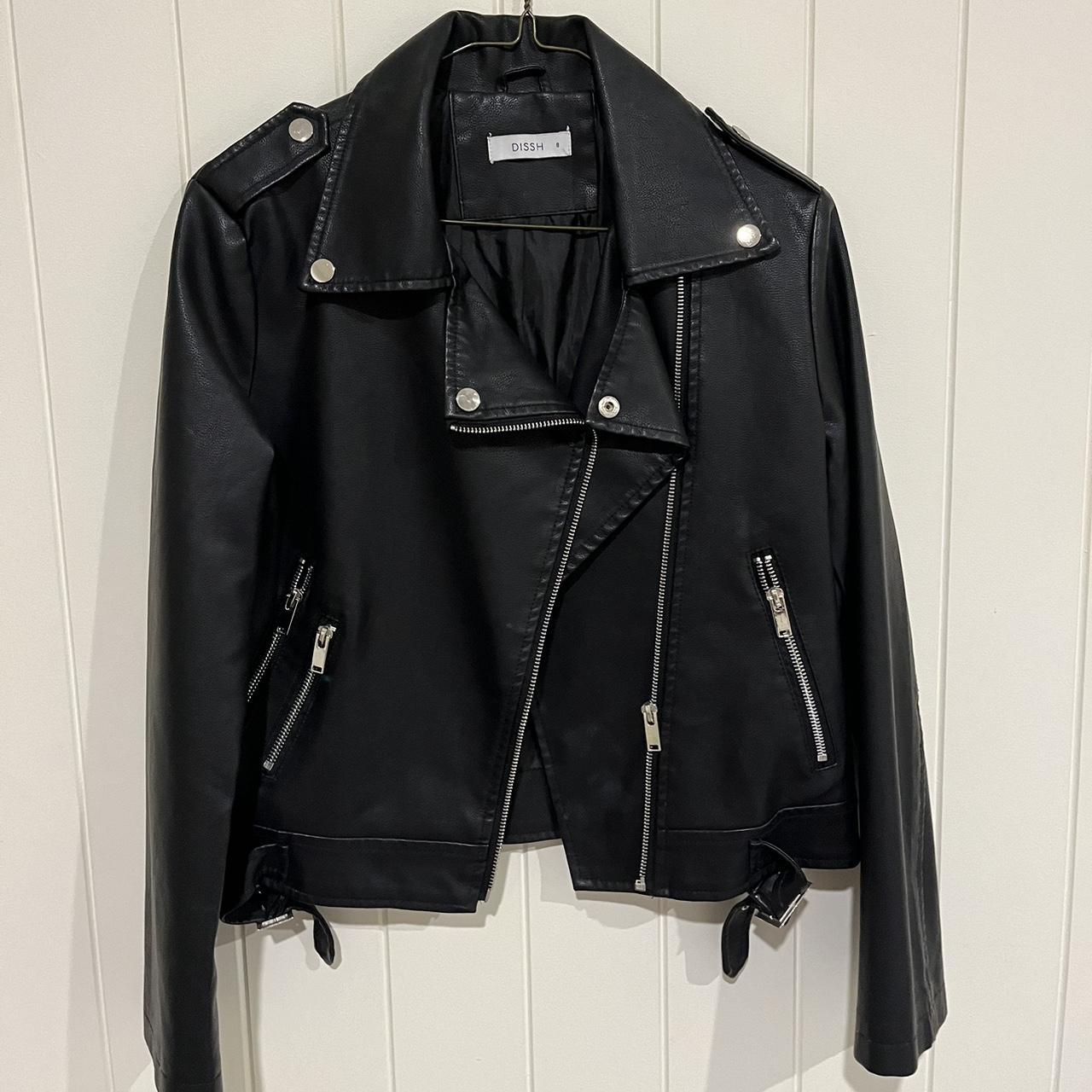 Dissh black leather jacket, size 8. Worn a couple... - Depop