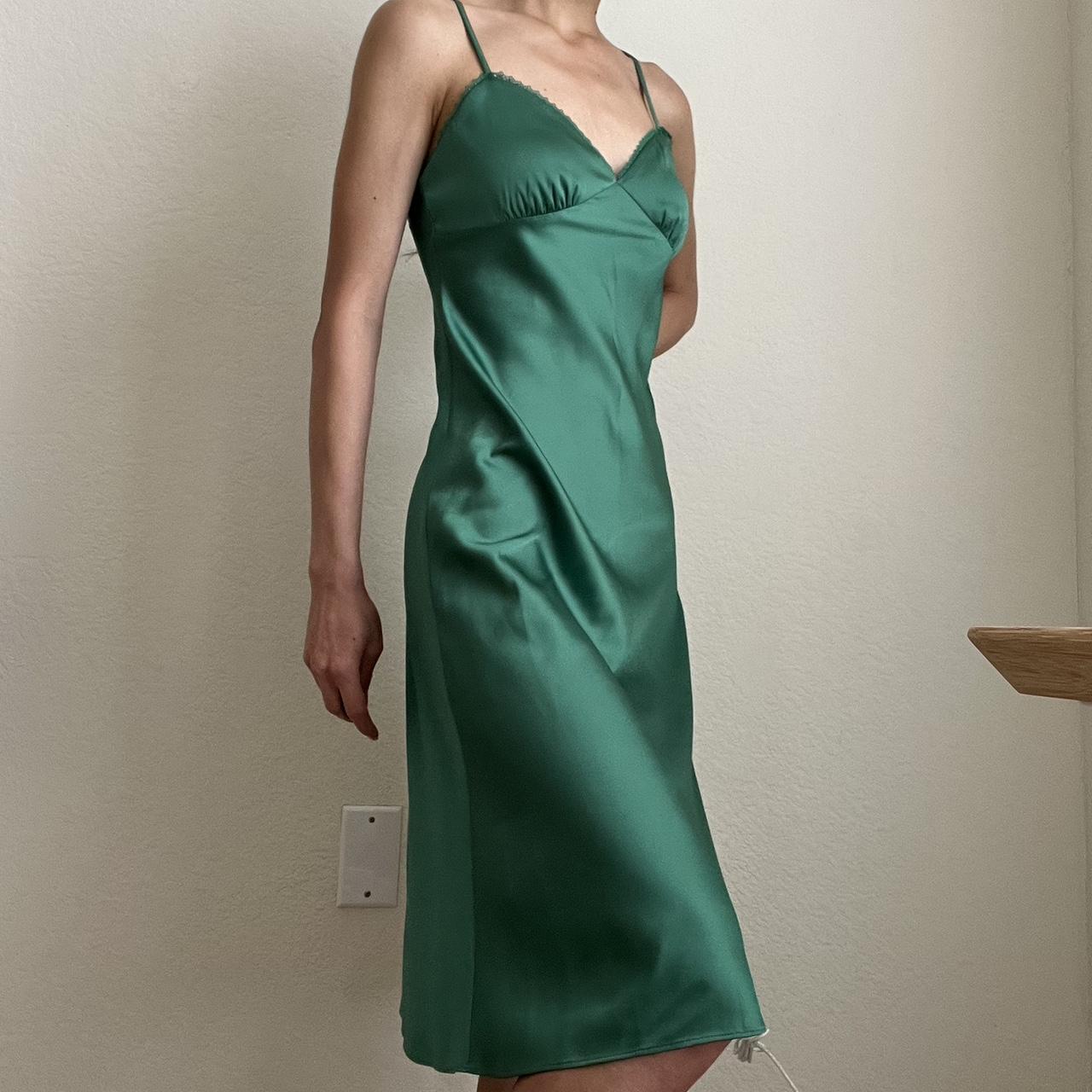 Brandy Melville midi dress in dark green and white - Depop