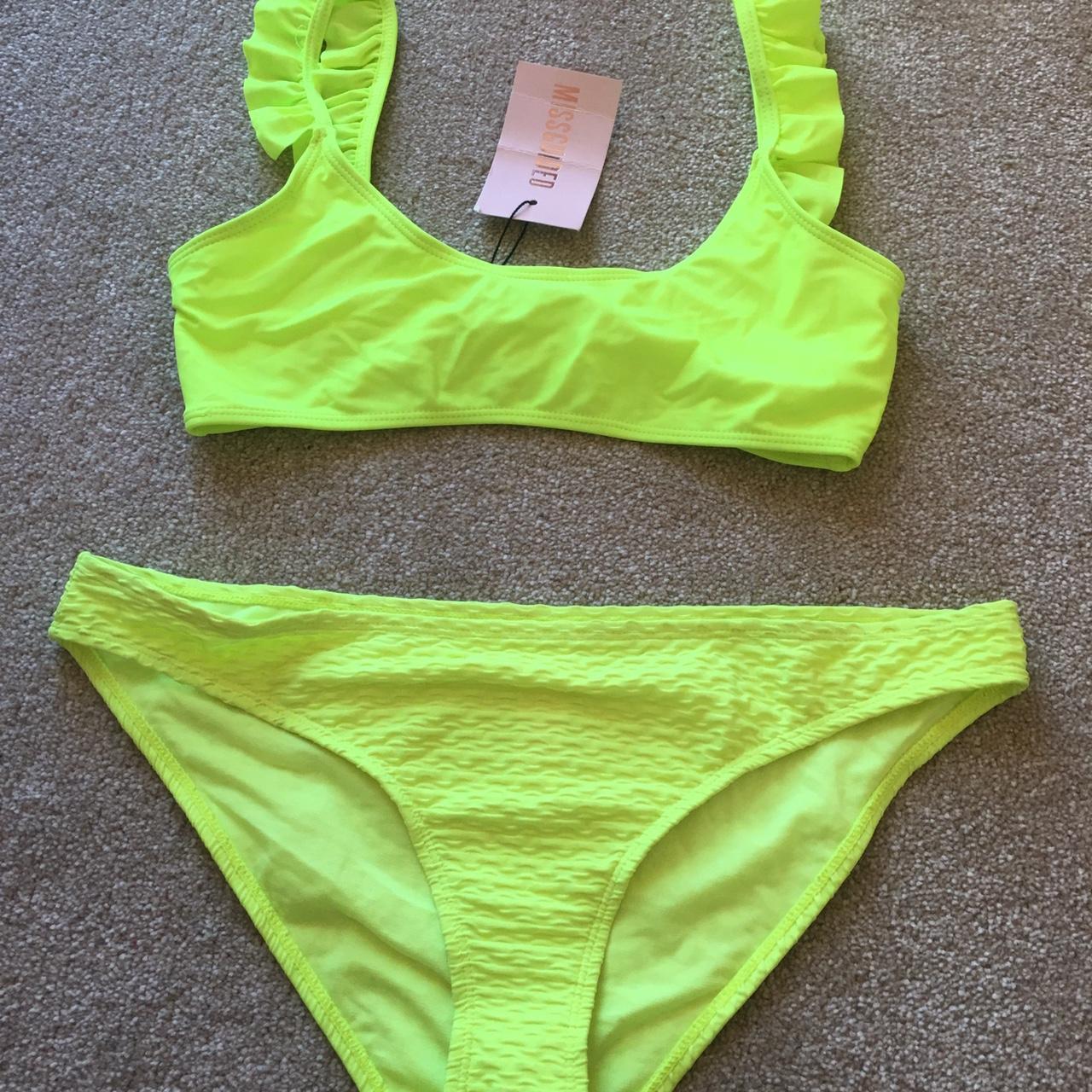 New Neon Yellow Bikini Set Missguided Bikini Top Depop