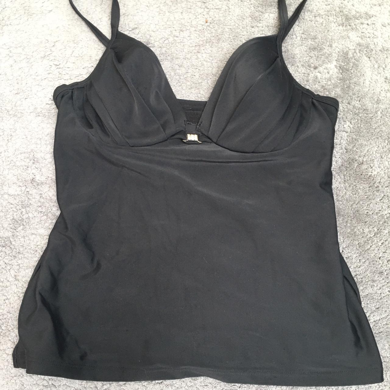 Black tankini top with sparkly diamanté design in... - Depop