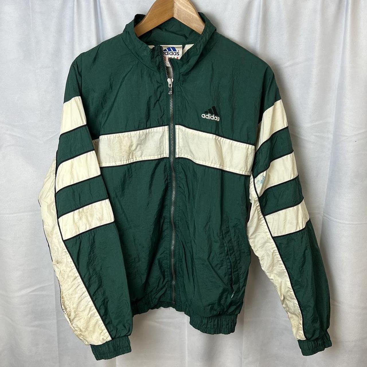 Adidas Men's Green and White Jacket | Depop