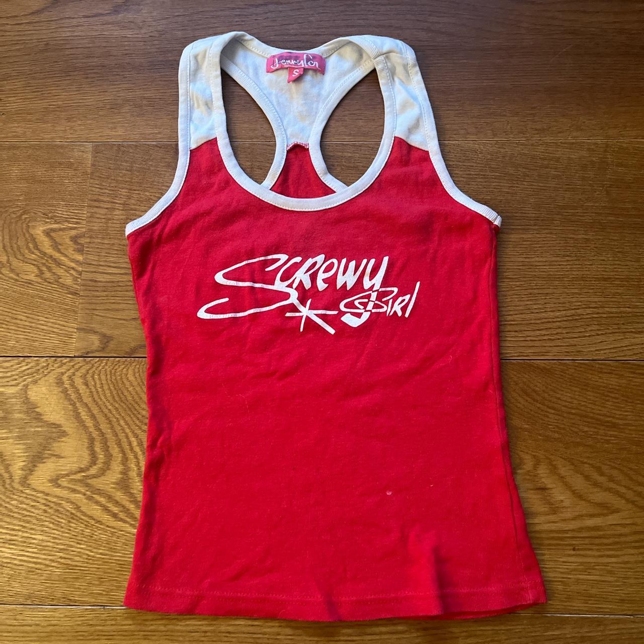 Women's Red and White Crop-top | Depop