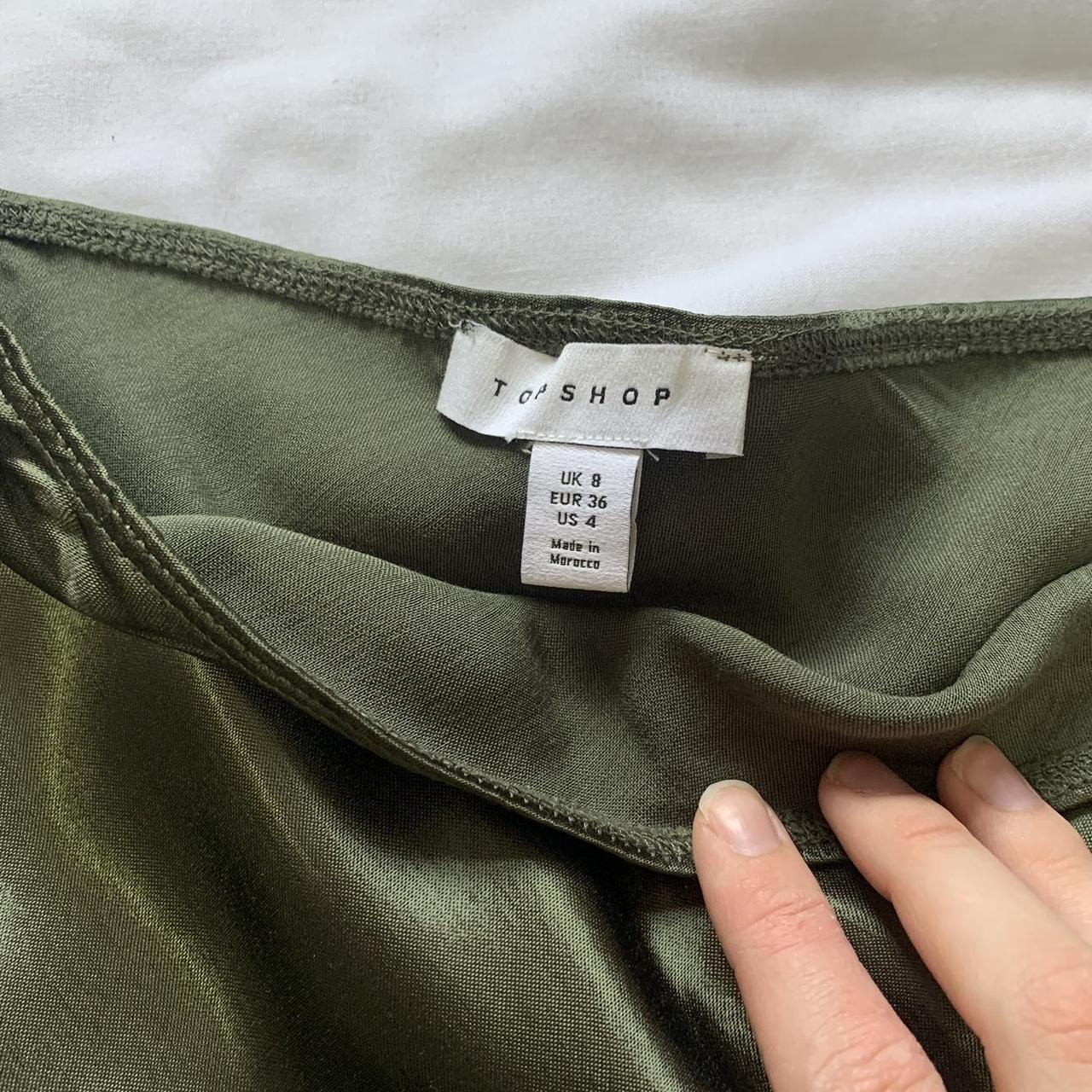 Topshop khaki green satin midi skirt in perfect... - Depop