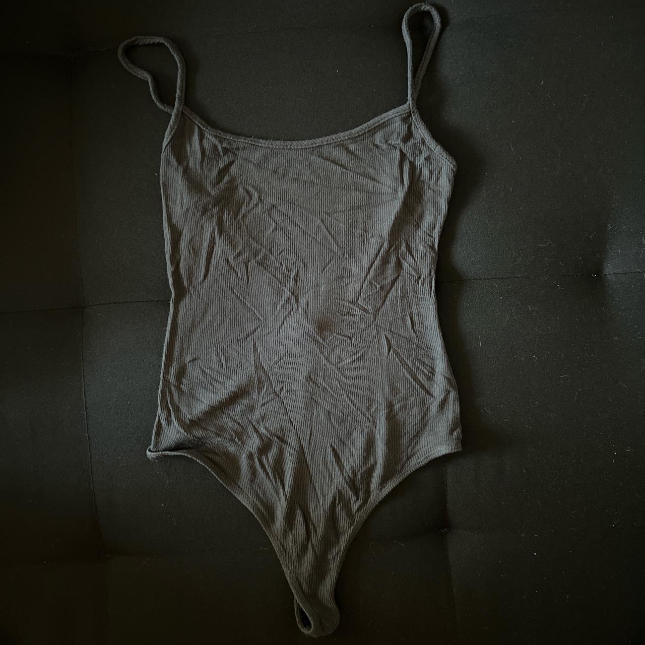 American Apparel Women's Grey Bodysuit Depop