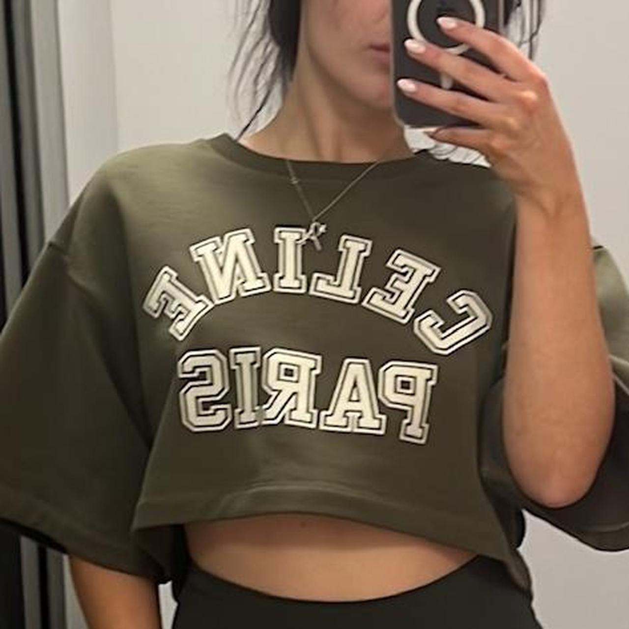 Celine green crop top size small. Perfect condition | Depop