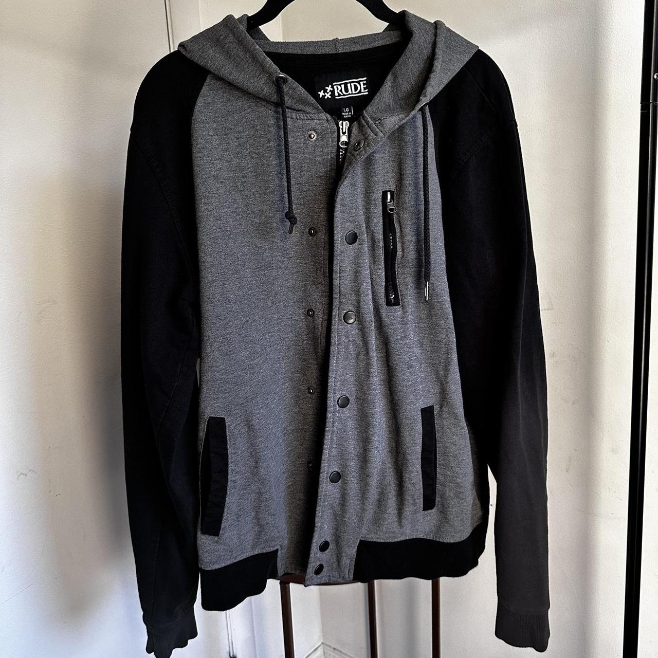 Black and Grey Zip up Hoodie! In great condition,... - Depop