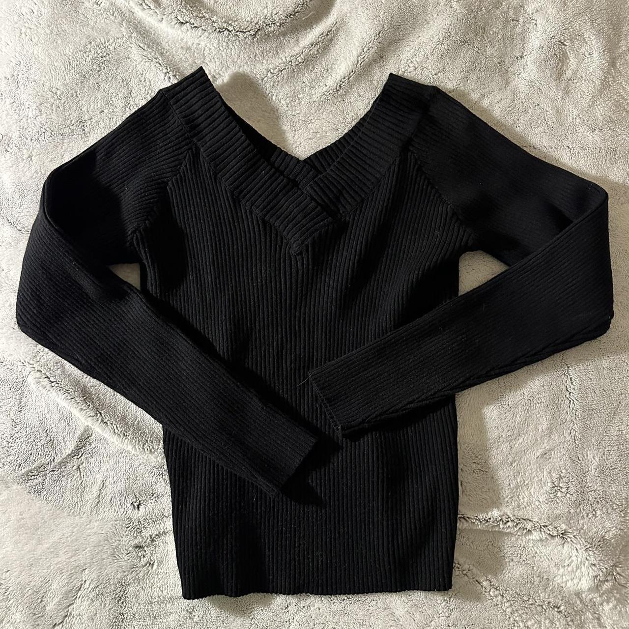 Off shoulder black long sleeve sweater - Depop