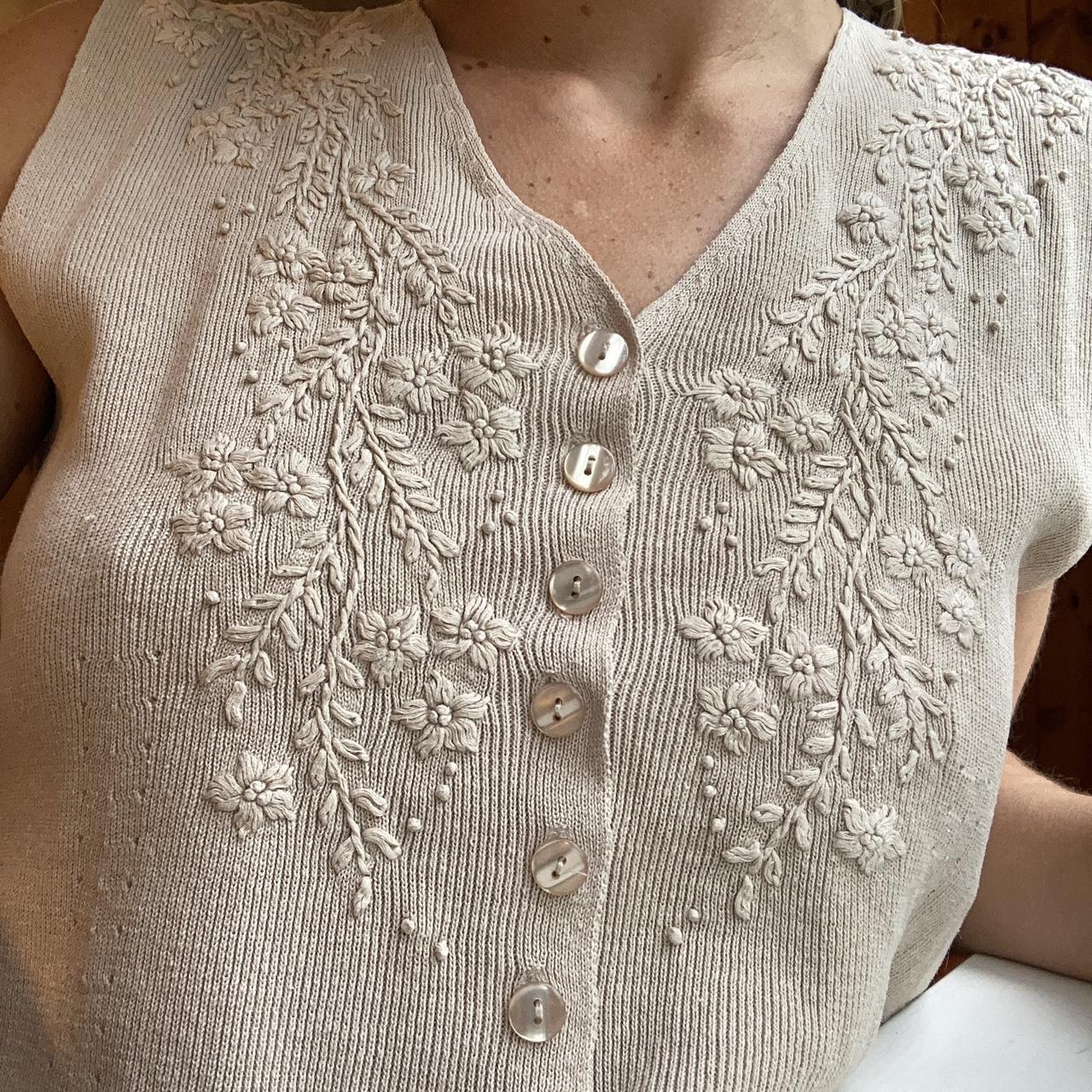Embroidered button down sweater vest tank top Cute... - Depop
