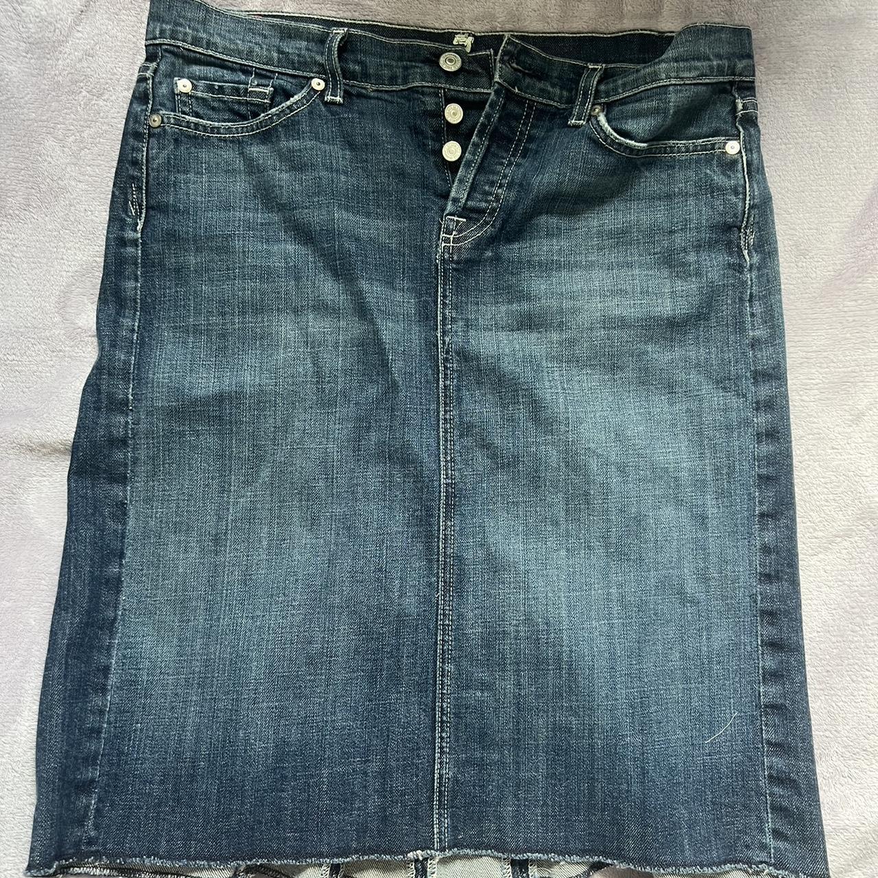 Medium length/mid rise jean skirt 7 for all mankind... - Depop