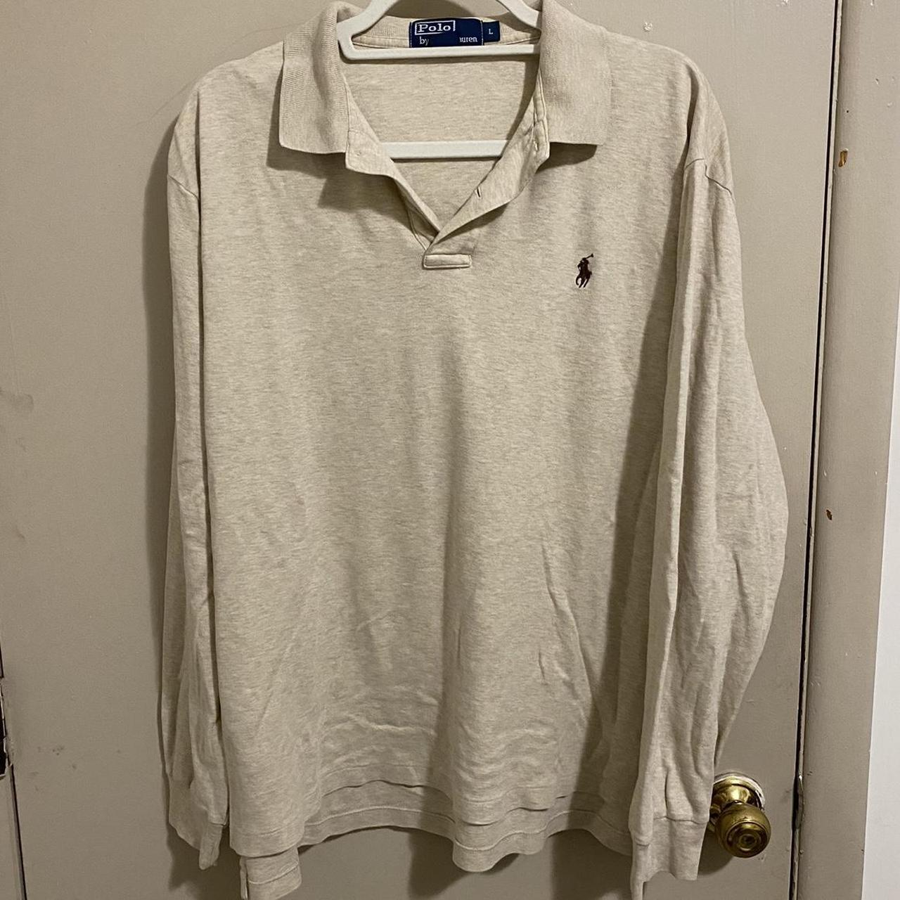 Long sleeve polo Ralph Lauren tan/ cream/ brown polo... - Depop