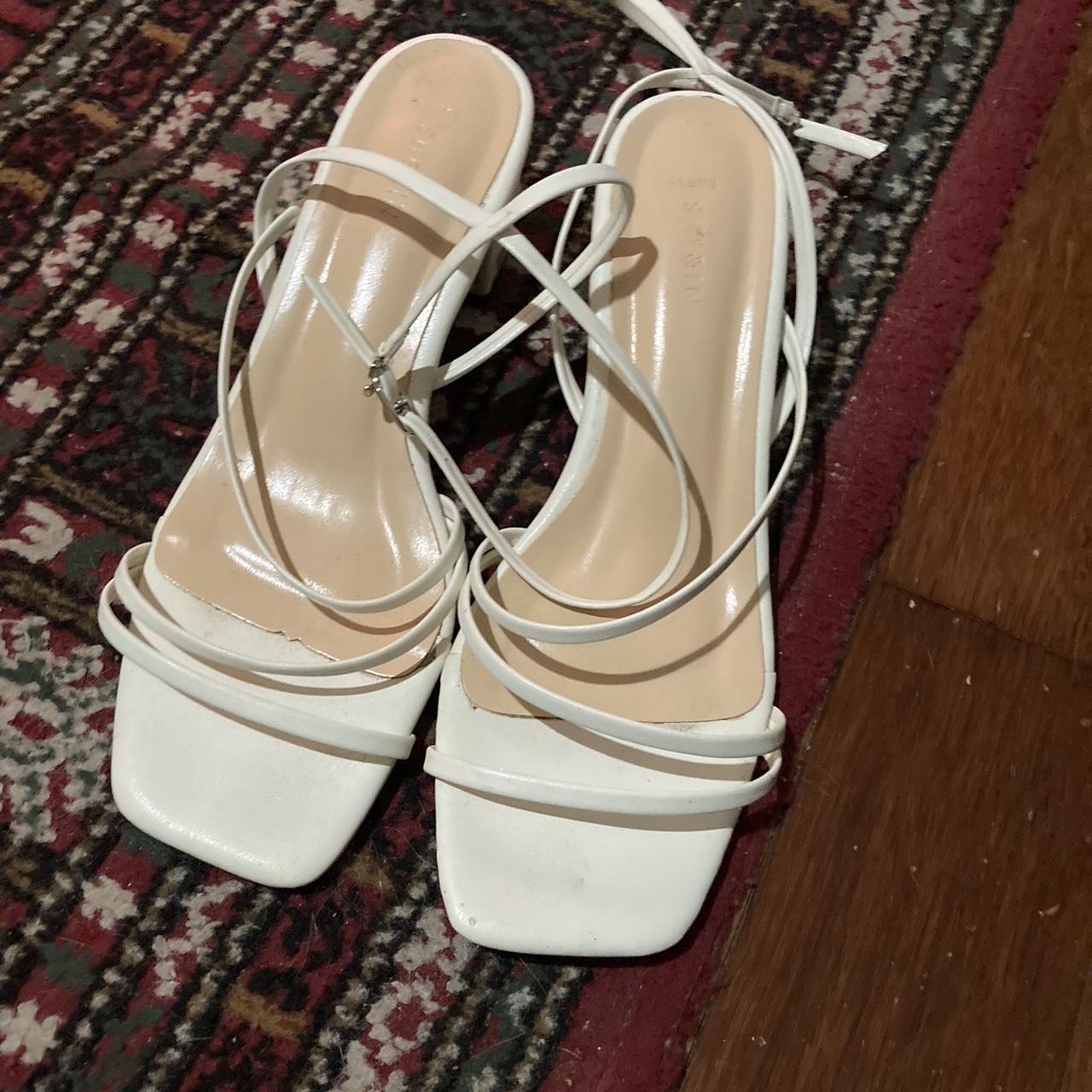 White straps square heeled shoes, barely worn, it’s... - Depop