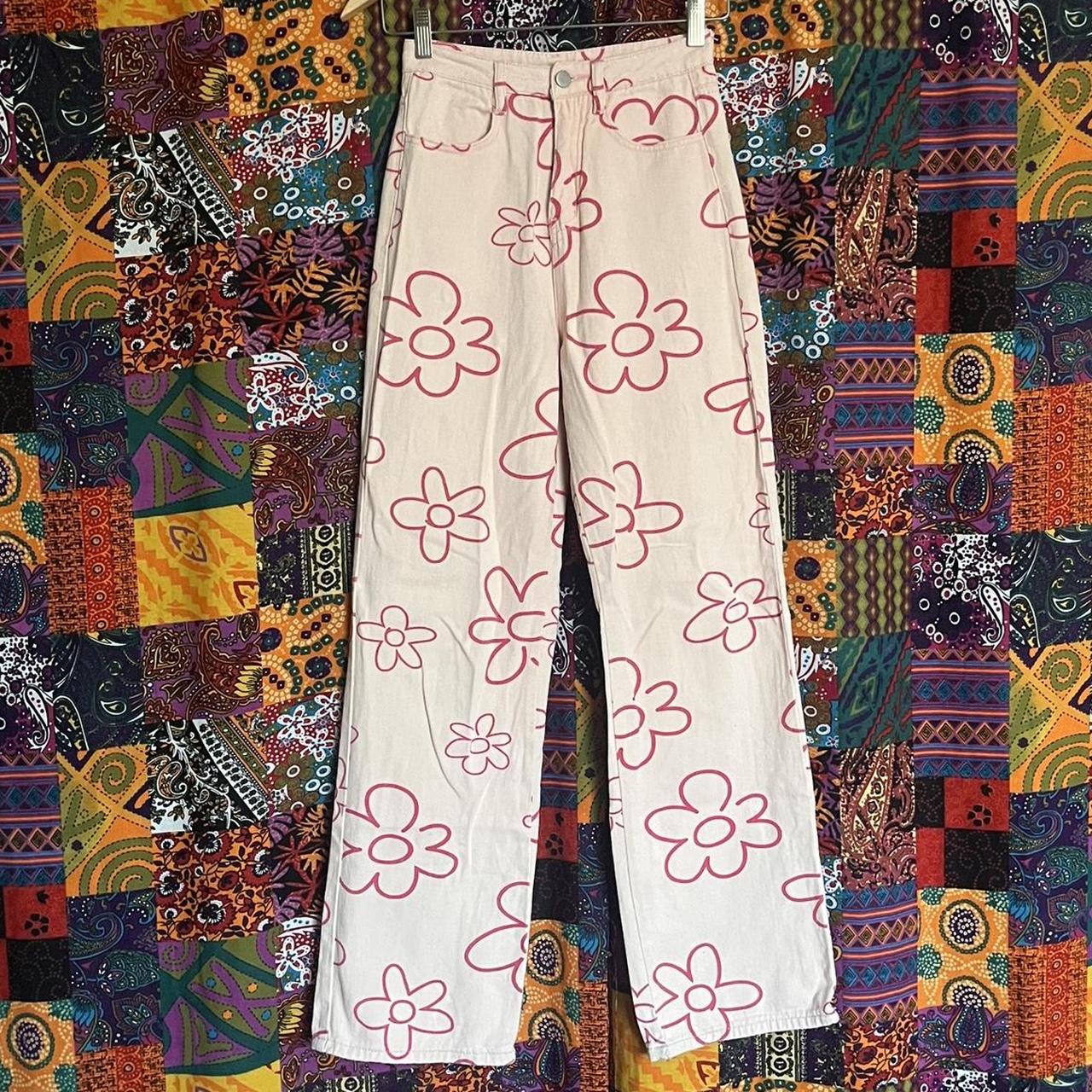 Dark Pink Women's Pink and White Trousers