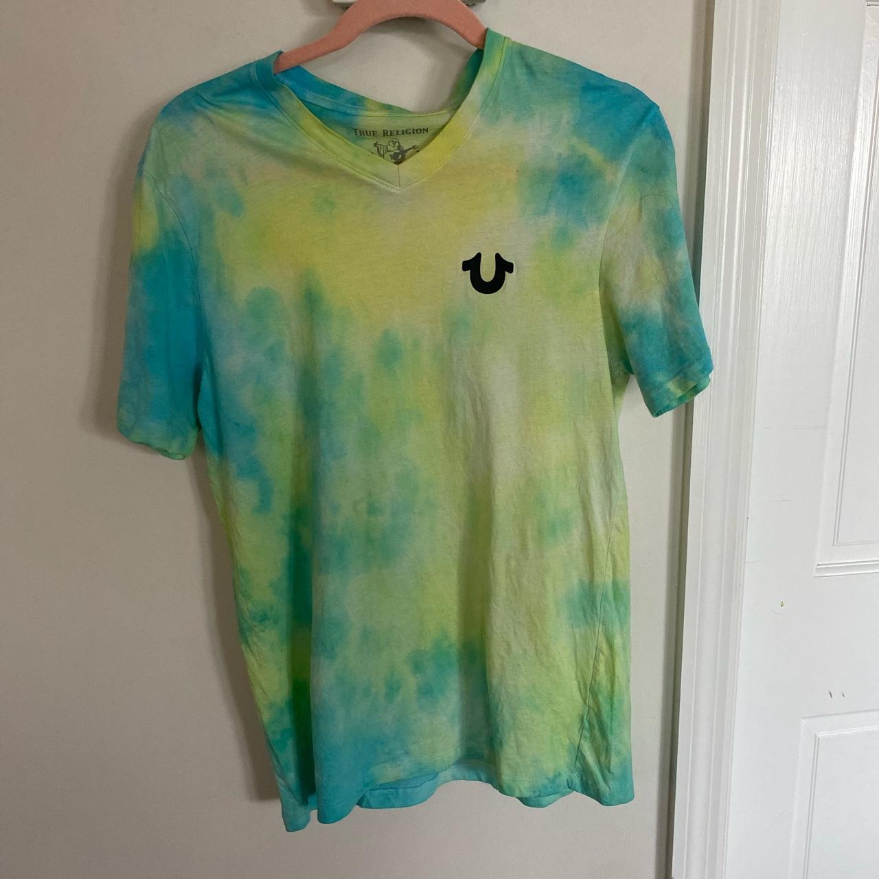 Tie Dye Blue And Yellow True Religion Shirt TRUE RELIGION TEE