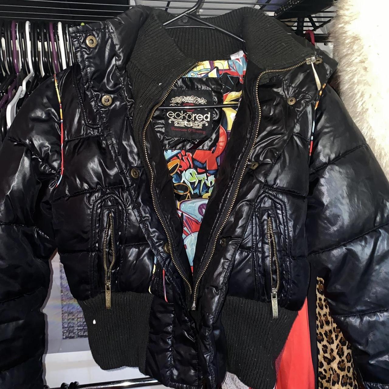 Ecko Red puffer jacket with graffiti inside #y2k... - Depop