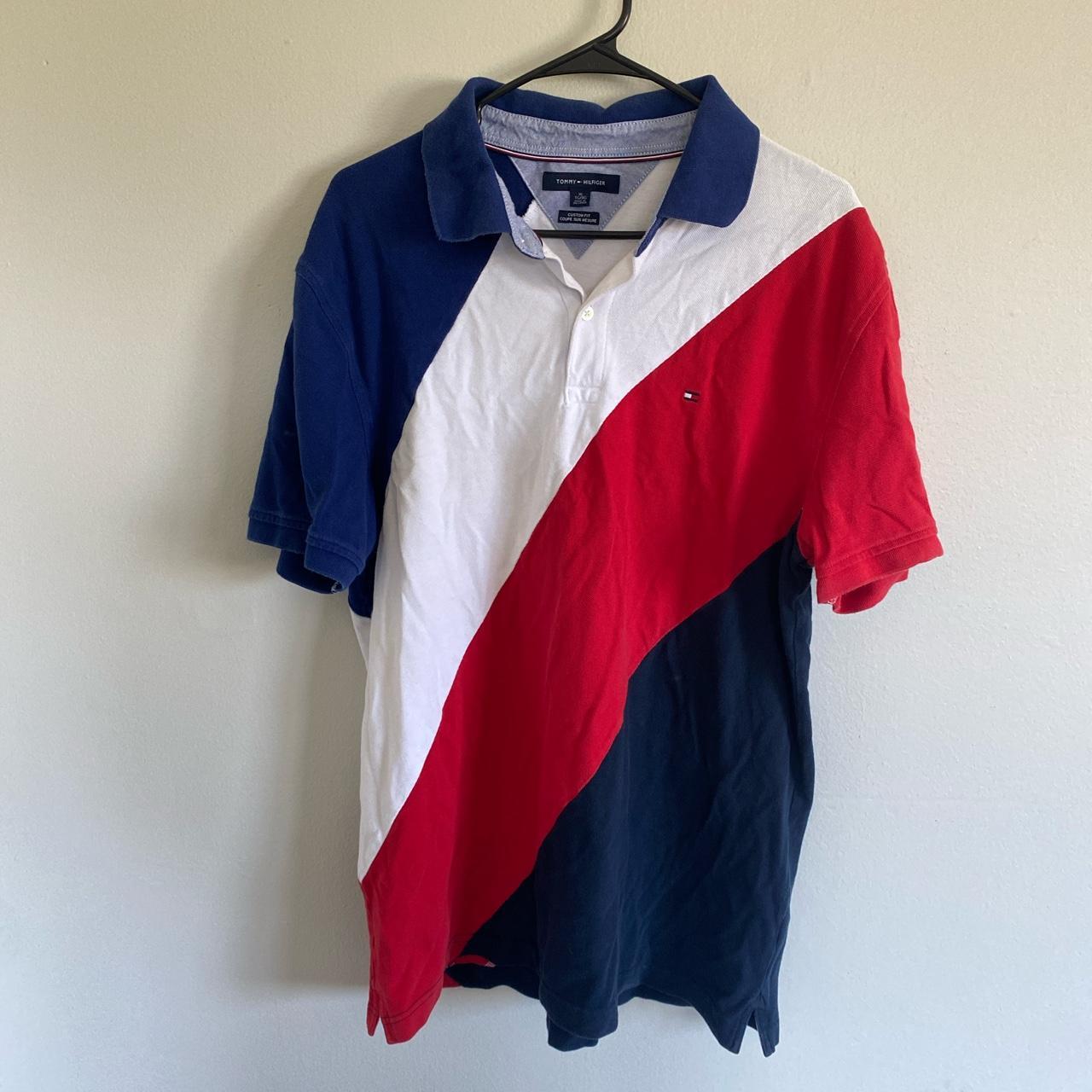 red white and blue tommy hilfiger shirt