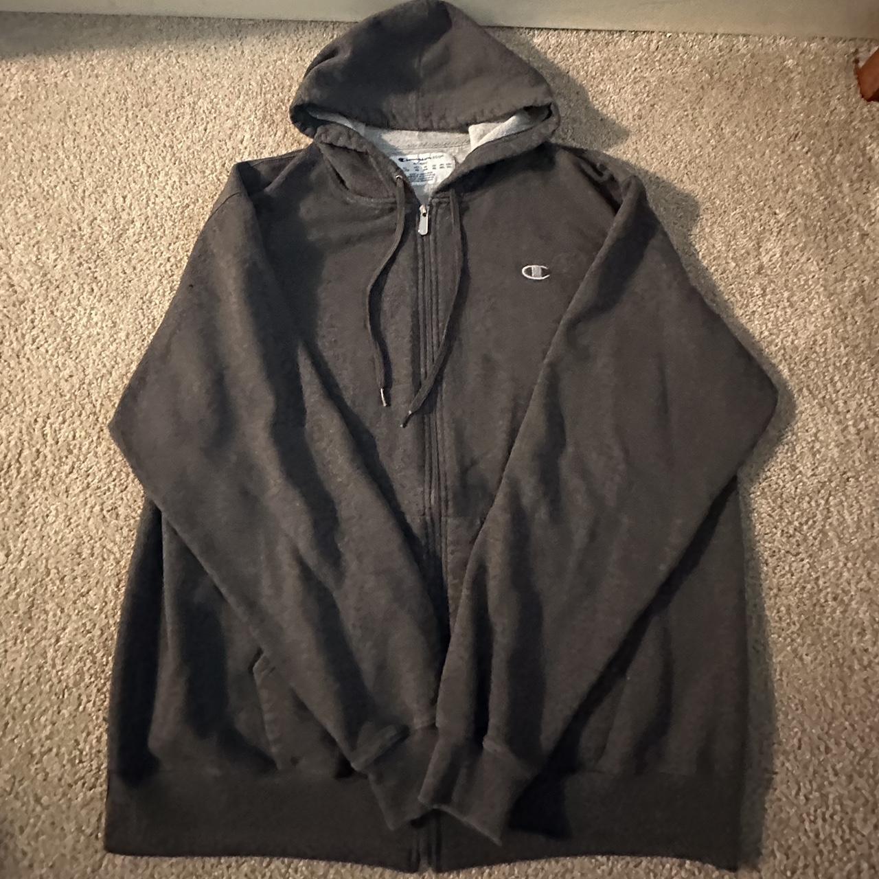 dark grey champion zip up hoodie #champion #zipup... - Depop